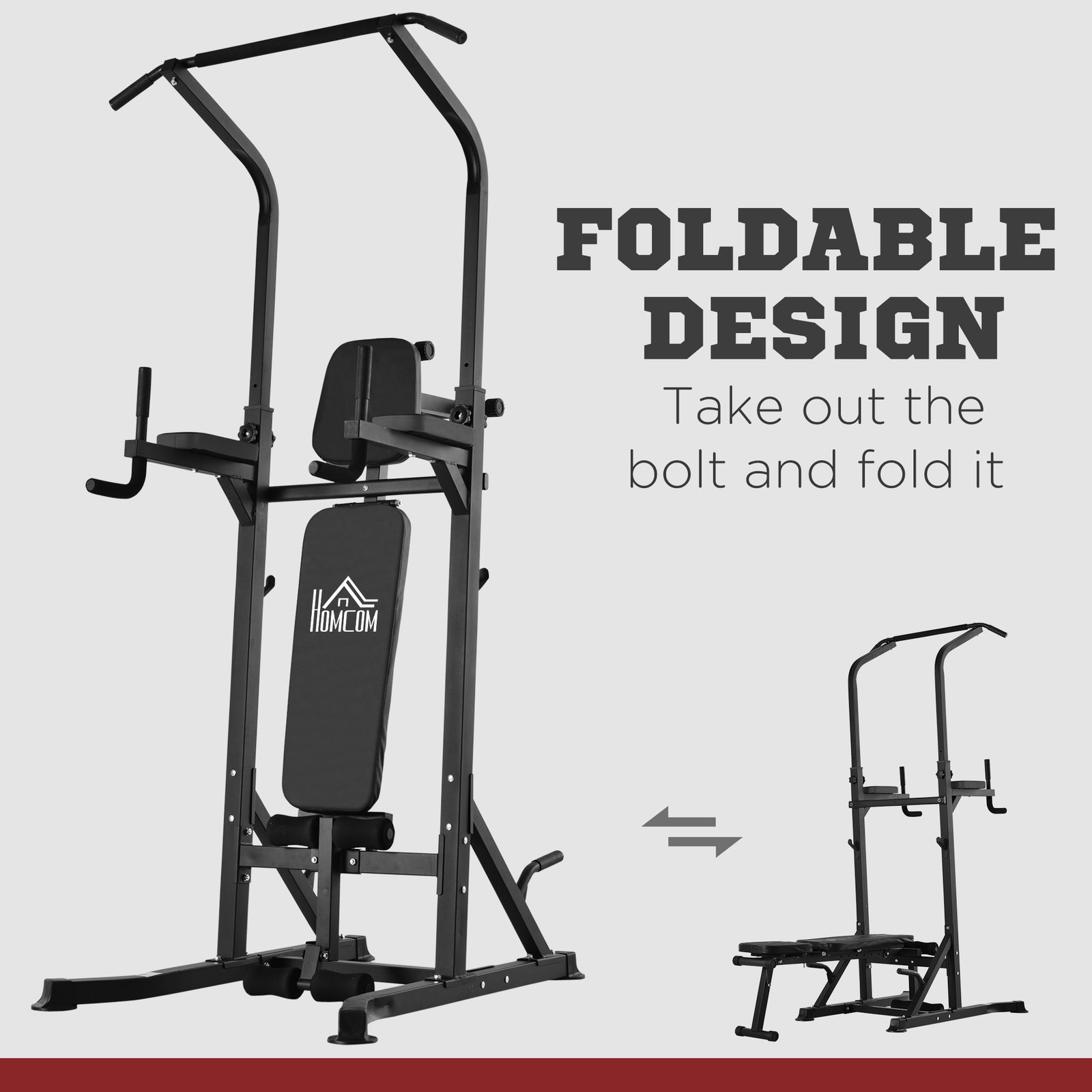 Power Tower Weight Bench Dip Stands For Home Gym | Black