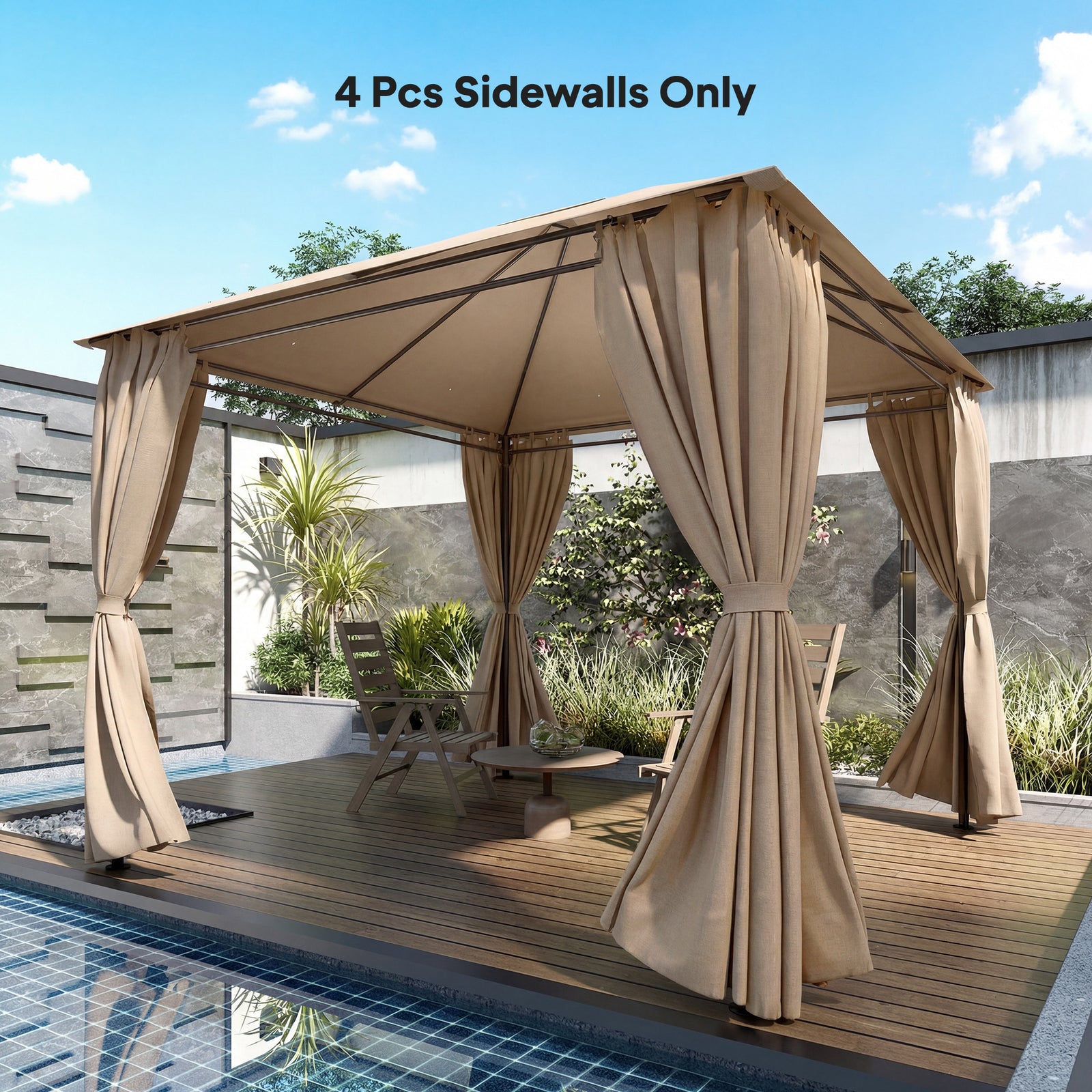 3 X 3 M Gazebo Replacement Curtains Privacy Panel Set, 4 Panels | Khaki