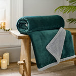 Hazelwood Ultra-soft Flannel & Sherpa Fleece Throw Blanket – 130 X 170cm | 130cm x 170cm | Forest Green