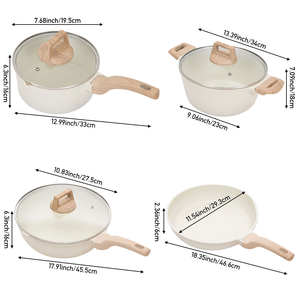 7pcs Nonstick Cookware Set | Cream