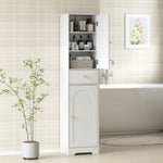 HOMCOM Tall Bathroom Storage Cabinet With Arch Doors Adjustable Shelf White