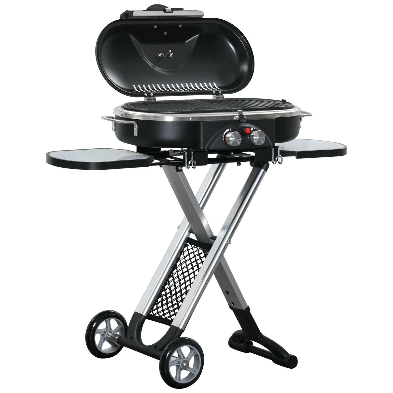 Foldable Bbq Grill, 2 Burner, Trolley | Black