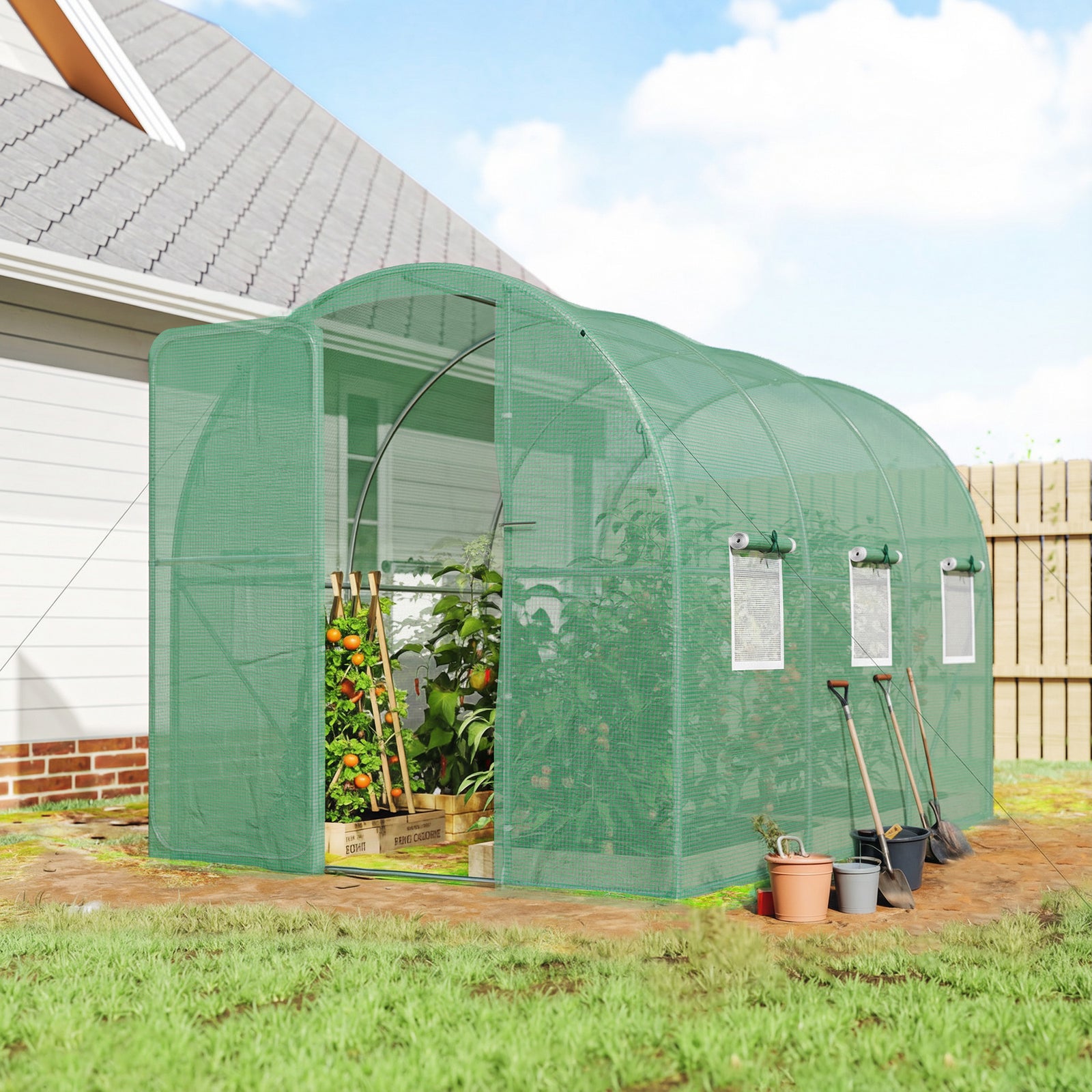 Walk-in Polytunnel Greenhouse With Windows, Garden Tunnel | M | Green