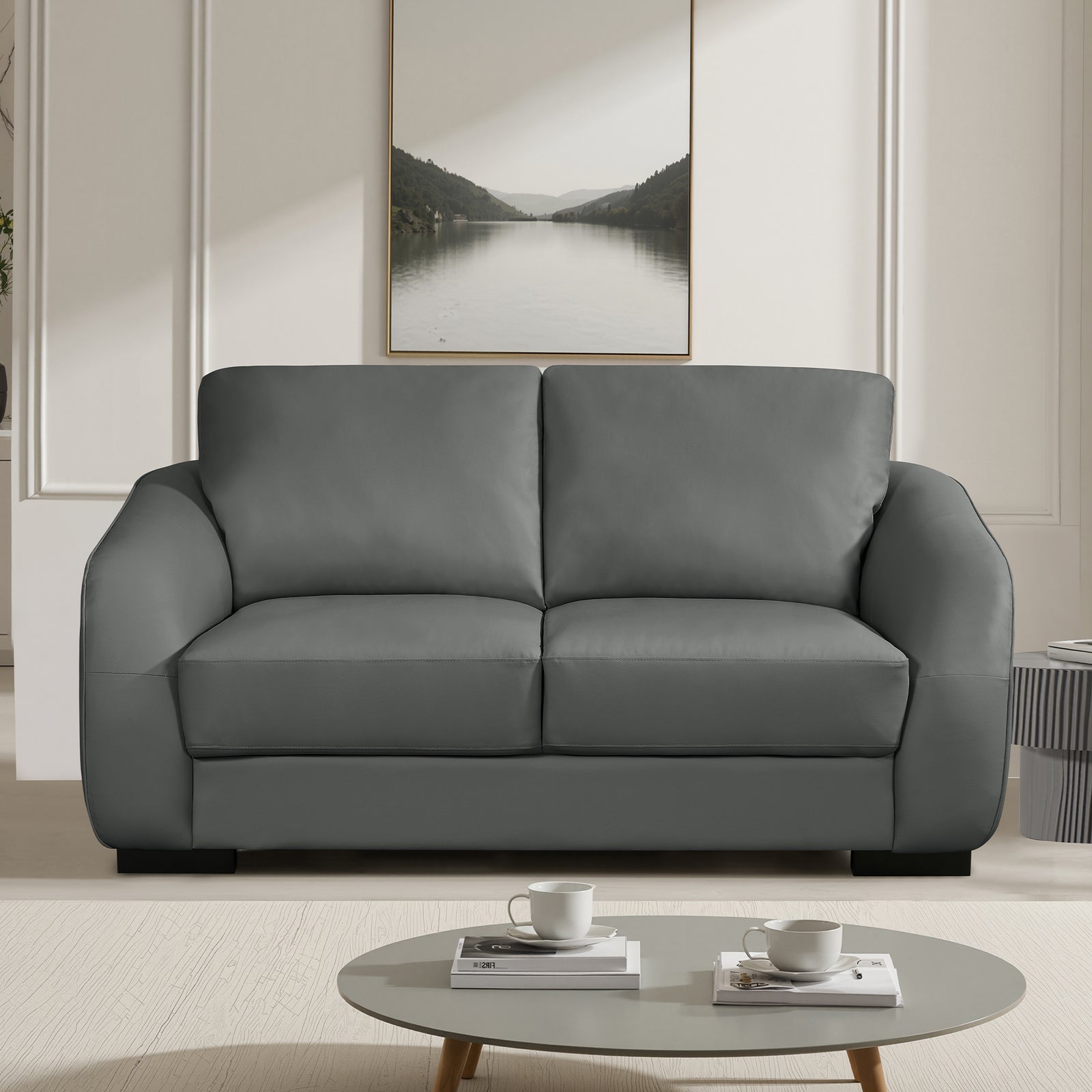 Brandon Bonded Leather 2 Seat Sofa | Grey