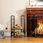 Indoor Outdoor Firewood Rack W/ Hooks & 4 Tools, Black