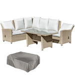 5 Pcs Reclining Rattan Garden Dining Set W/ Cushions