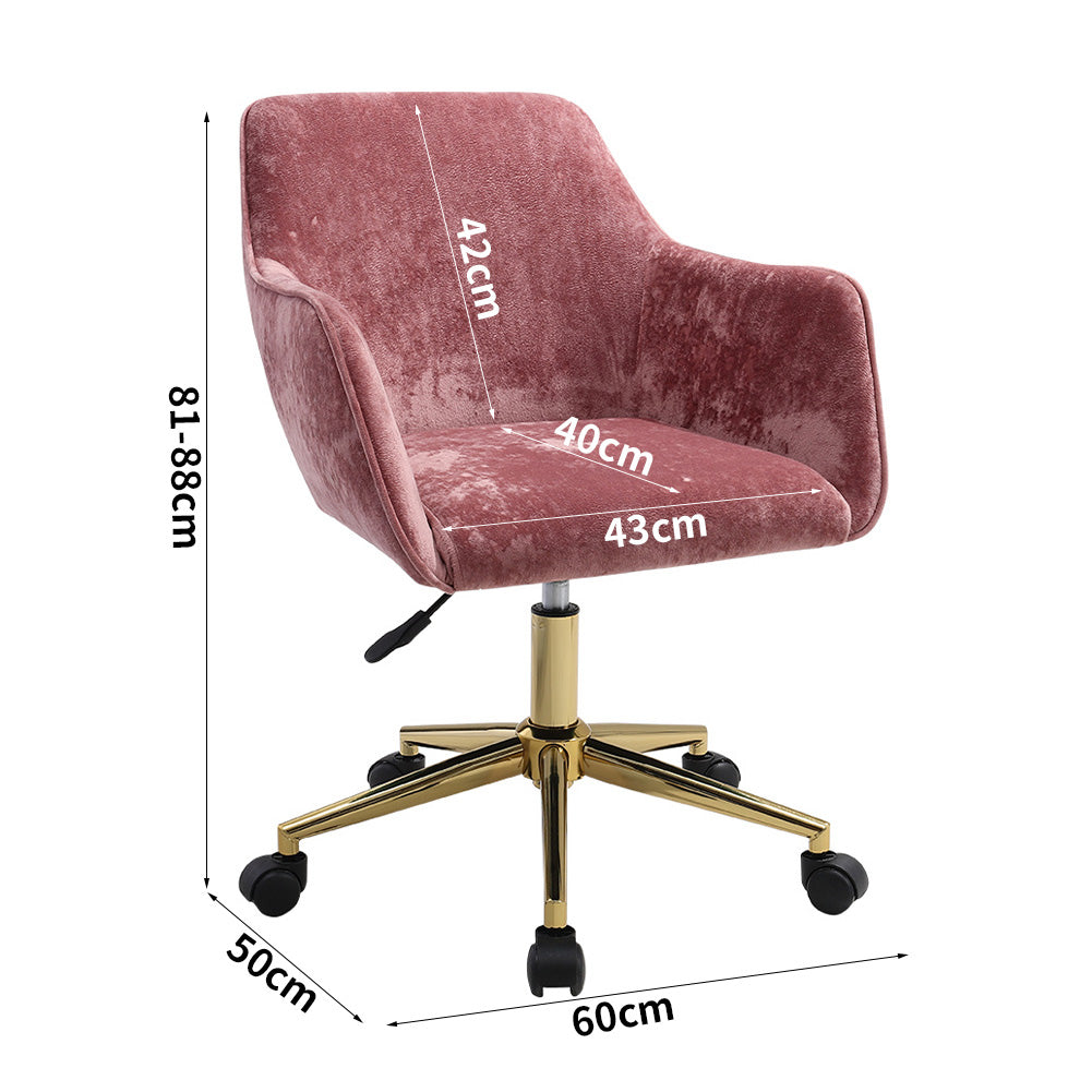 Velvet Upholstered Home Office Swivel Task Chair With Gold Base