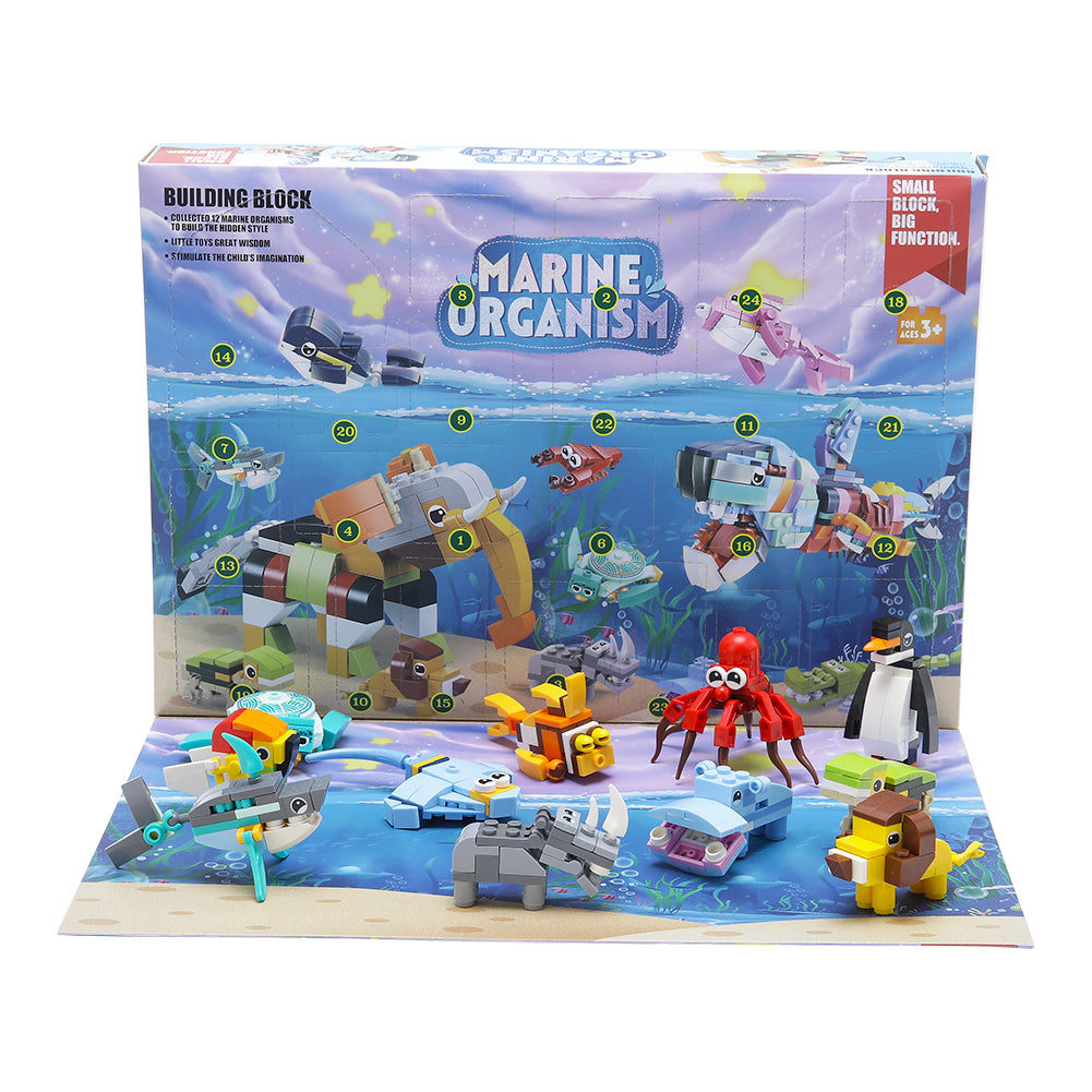 Advent Calendar Building Block Blind Box – Ocean Animals Series | Holiday Countdown Toy Set