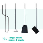 Fireplace Accessory Set 5 Piece Tools With Stand For Fireplaces Silver