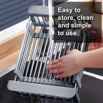 Stainless Steel Retractable Kitchen Sink Rinse Basket Shelf, Grey