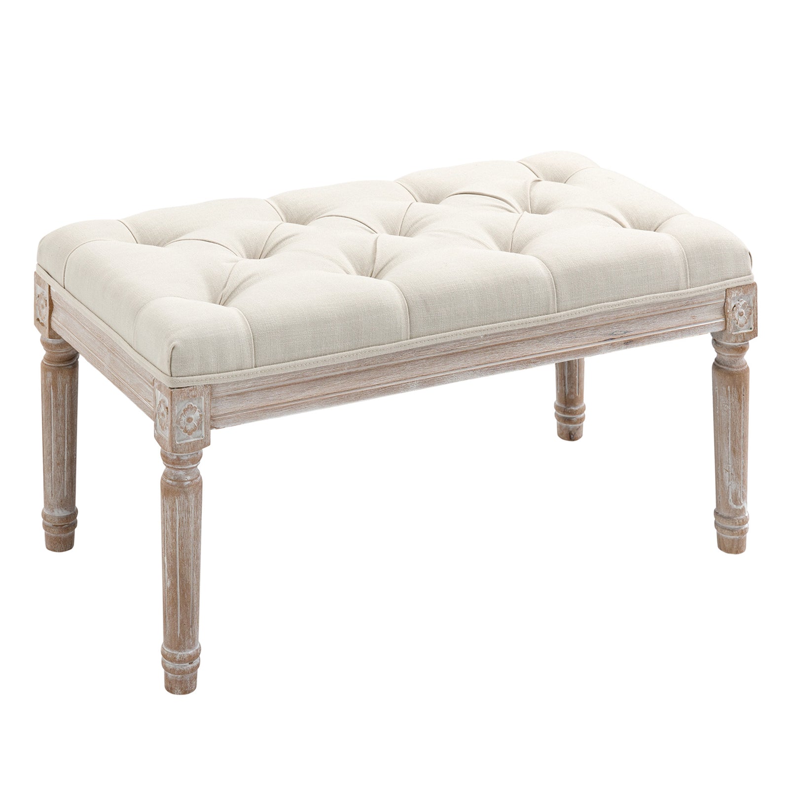End Of Bed Bench, Tufted Upholstered Foot Stool | Medium | Cream