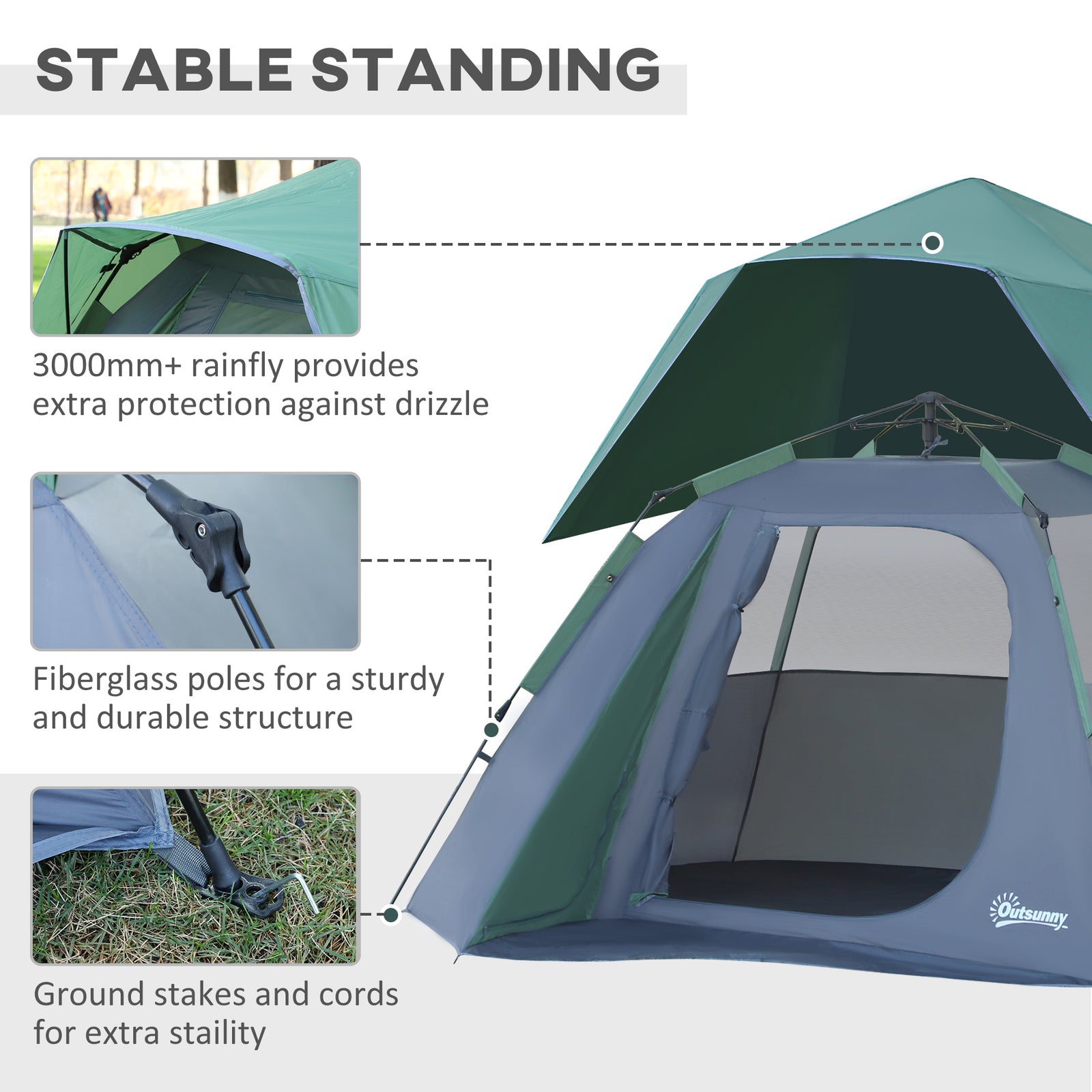 Family Pop-up Camping Tent W/ Removable Waterproof Rainfly