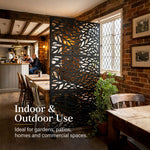 Indoor Outdoor Metal Privacy Screen - Leaf Pattern | Black