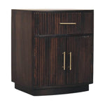 Milan Solid Mango Wood Bedside Table – Velvet Mocha Finish With Brass Accents
