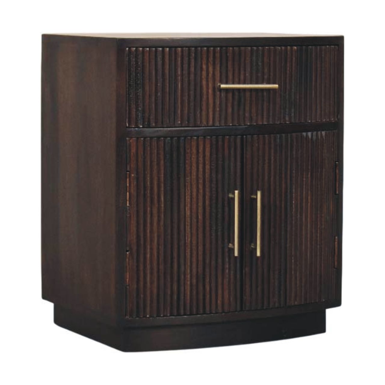 Milan Solid Mango Wood Bedside Table – Velvet Mocha Finish With Brass Accents