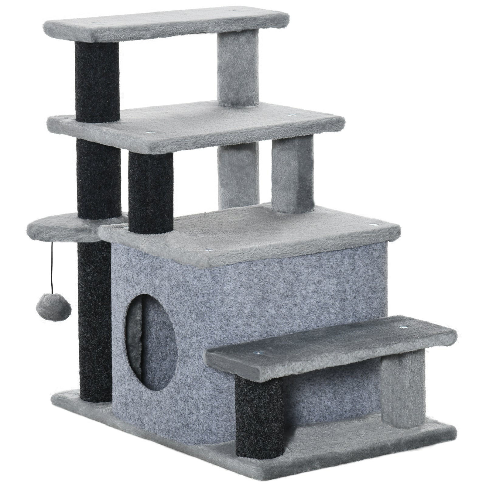 Dog Steps For Bed 4 Step Pet Stairs Cat House With Detachable Cover | Gray