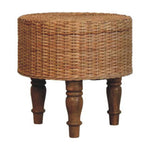 Solid Wood Regency Round Woven Stool, Light Brown