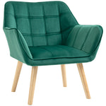 Velvet-feel Accent Chair With Arms Slanted Back Wood Legs | One Size | Green