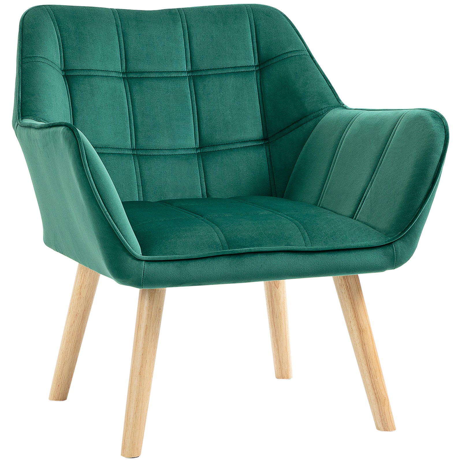 Velvet-feel Accent Chair With Arms Slanted Back Wood Legs | One Size | Green