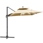 3m Cantilever Parasol W/ Solar Led, Crank, Cross Base | Khaki