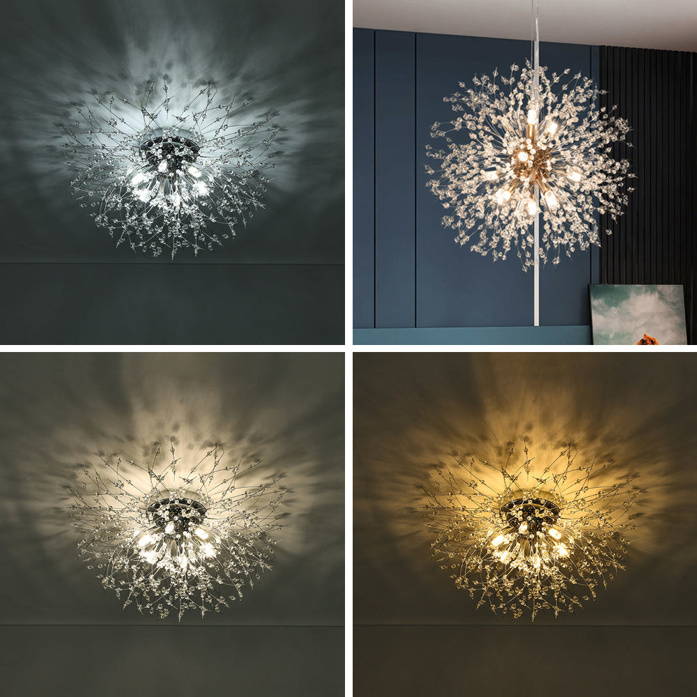 50cm Dandelion Ceiling Light Chandelier 6-light Modern Flush Mount Ceiling Light Fixture | Chrome