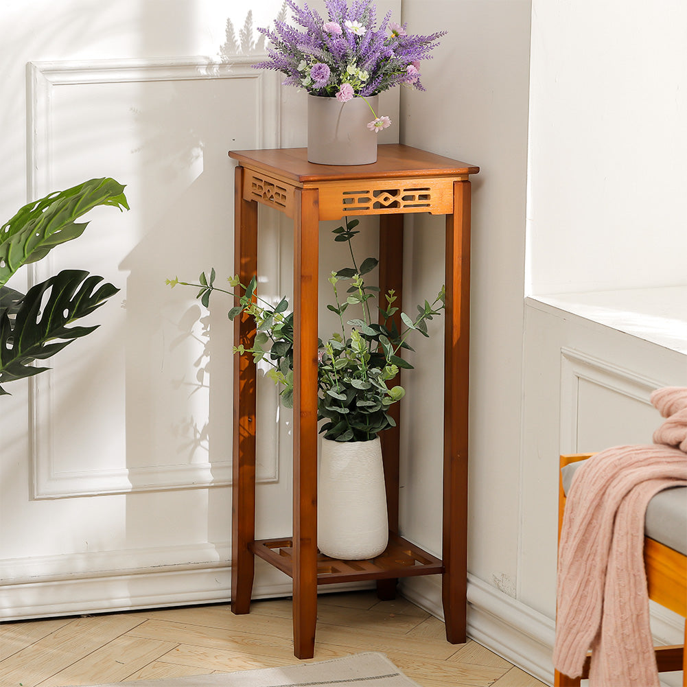2-tier Bamboo Plant Stand Classic Chinese Style Flower Stand