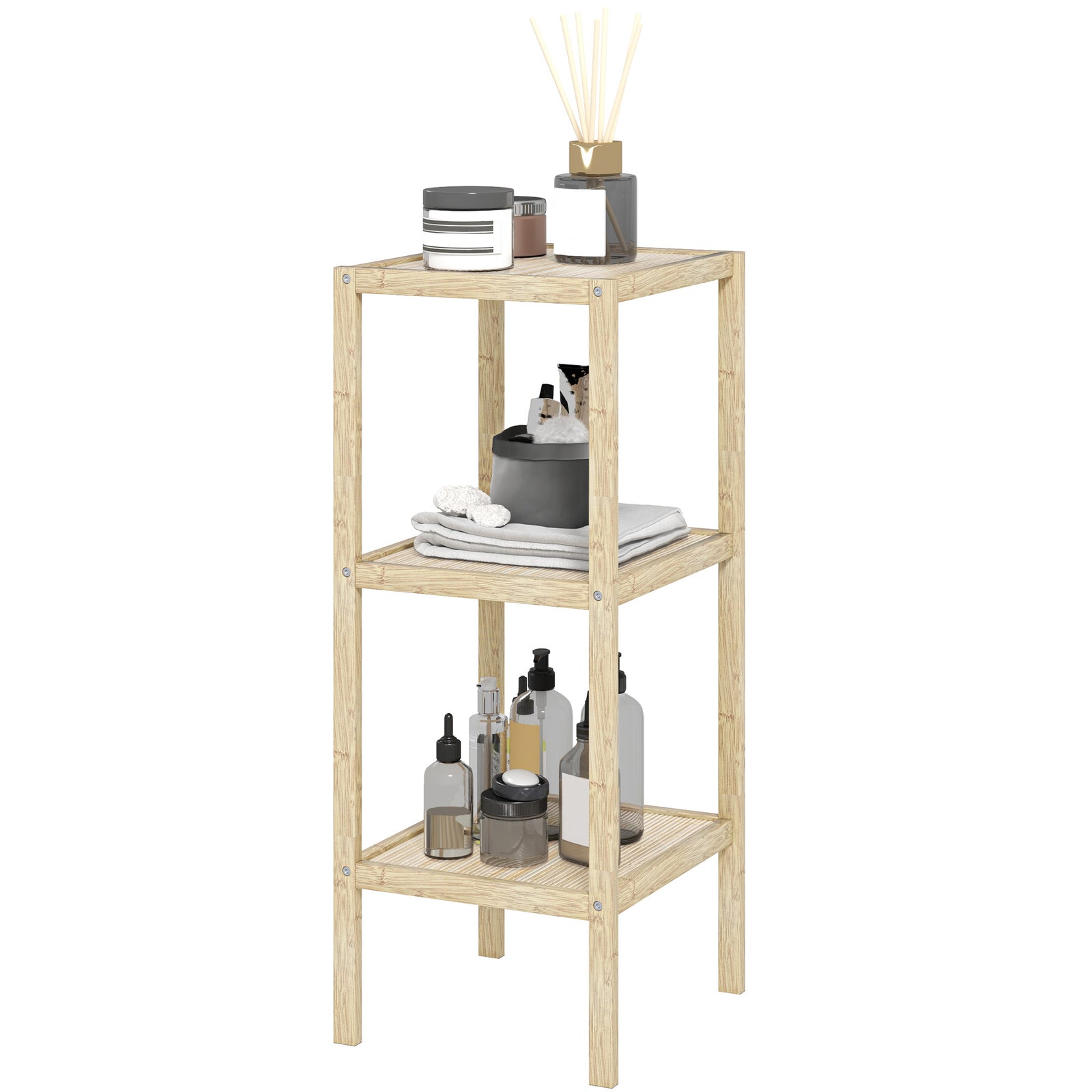 3/4-tier Bathroom Storage Shelving Unit Freestanding Bamboo | Small | Natural