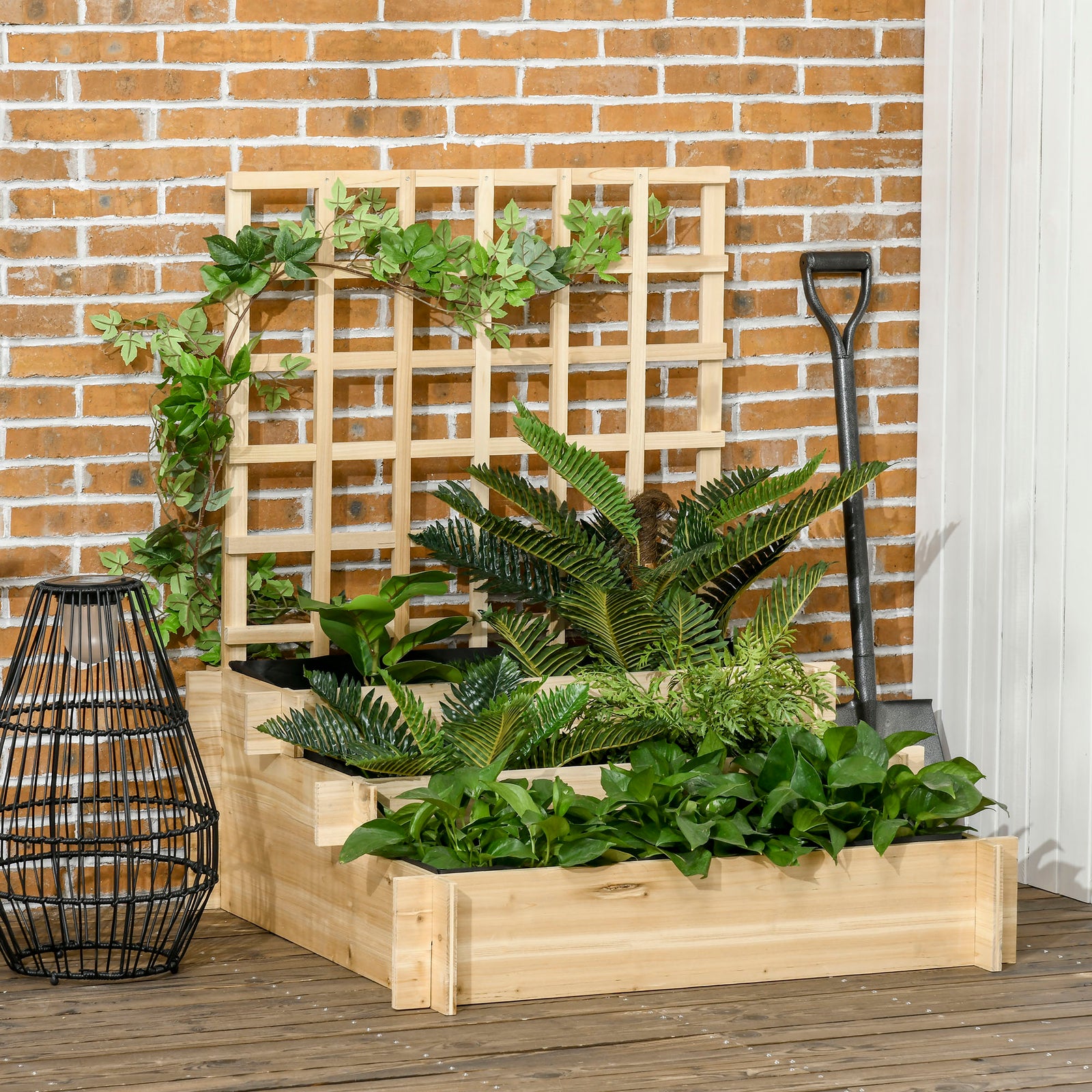 3 Tier Wooden Planter With Trellis Natural