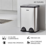 60l Dual Pedal Recycling Pedal Bin | 60l | Silver