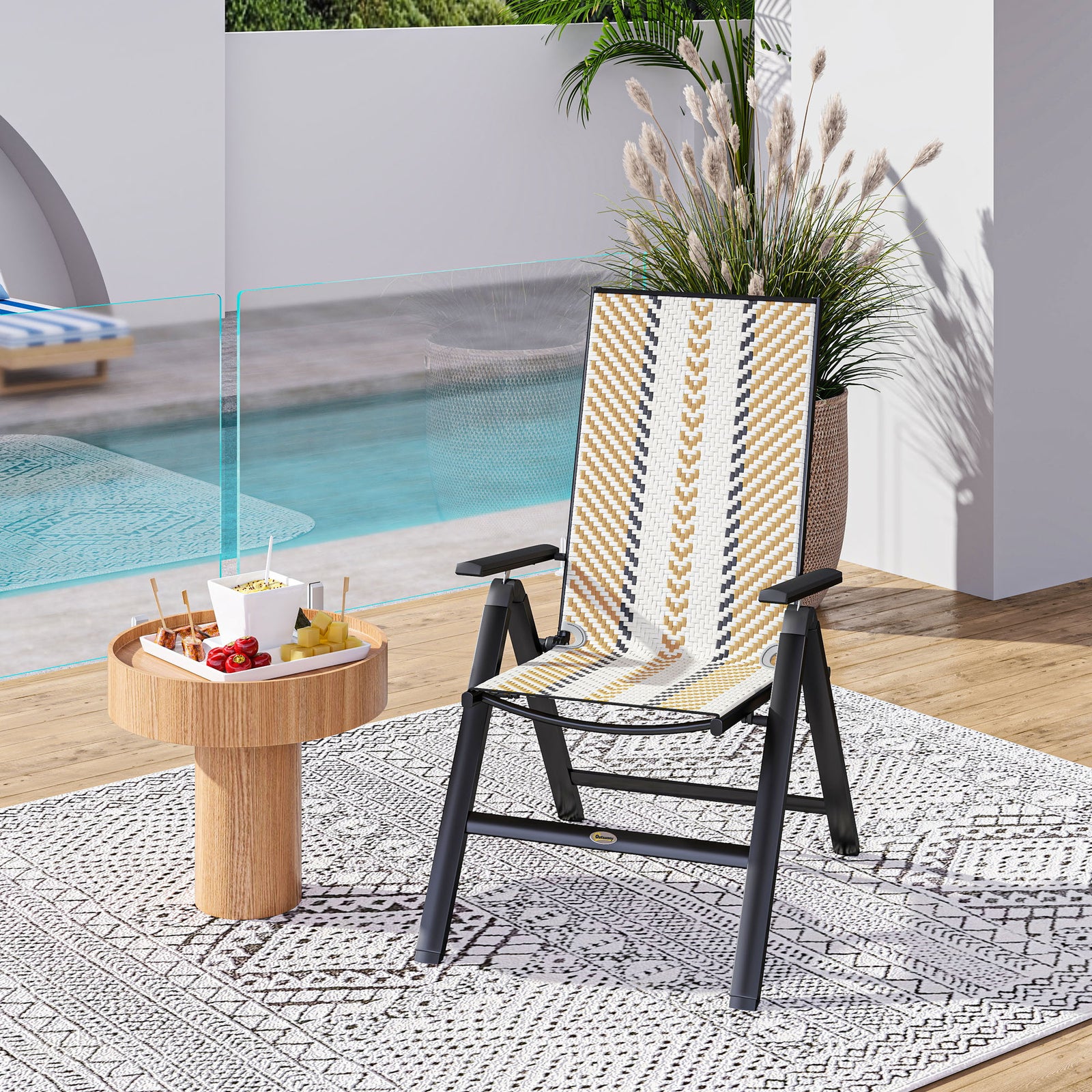 Outdoor Rattan Folding Chair, 5-position Backrest | Orange