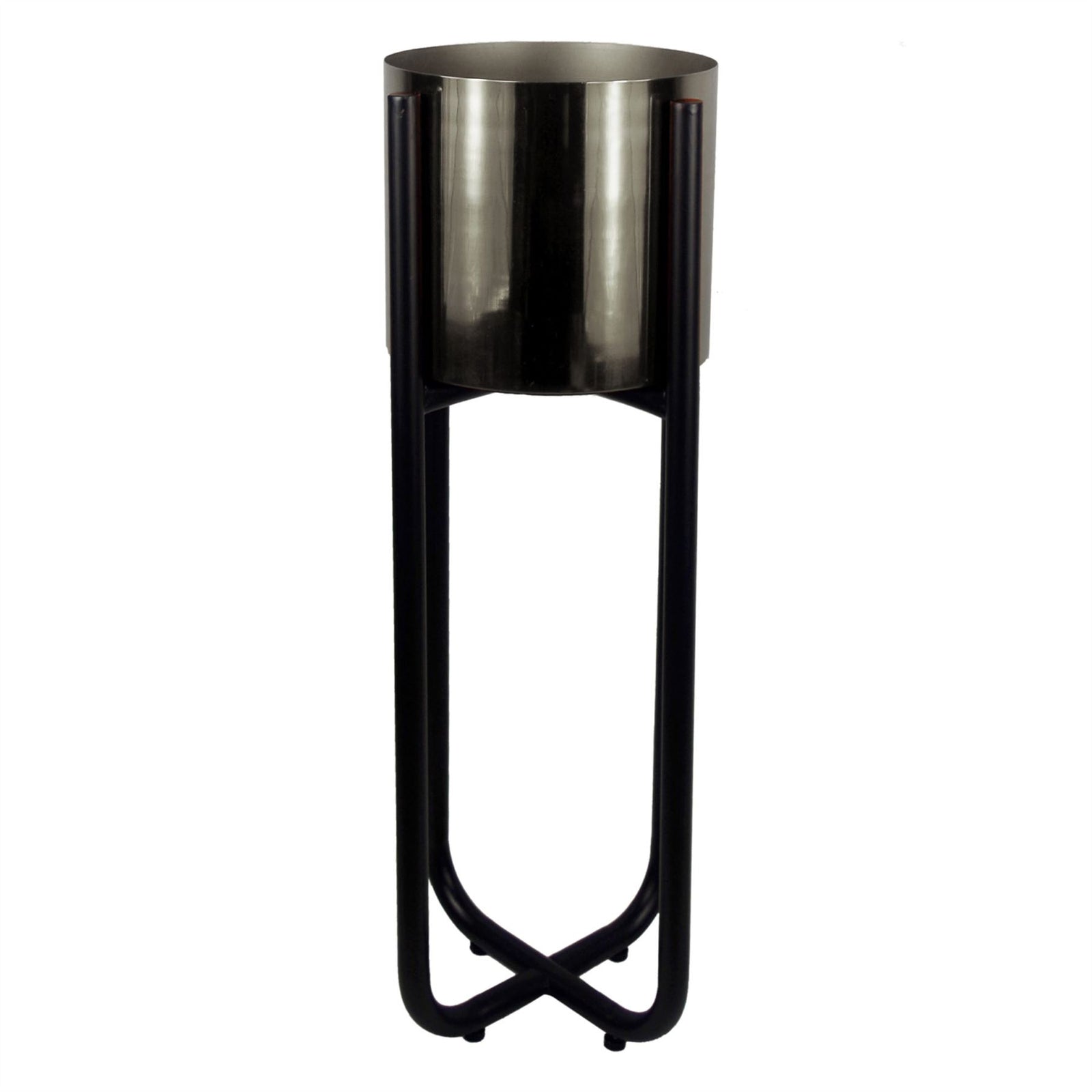 Tall Black Stand With Silver Metal Planter 62cm X 18cm