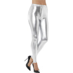 80s Metallic Disco Leggings | Large | Silver