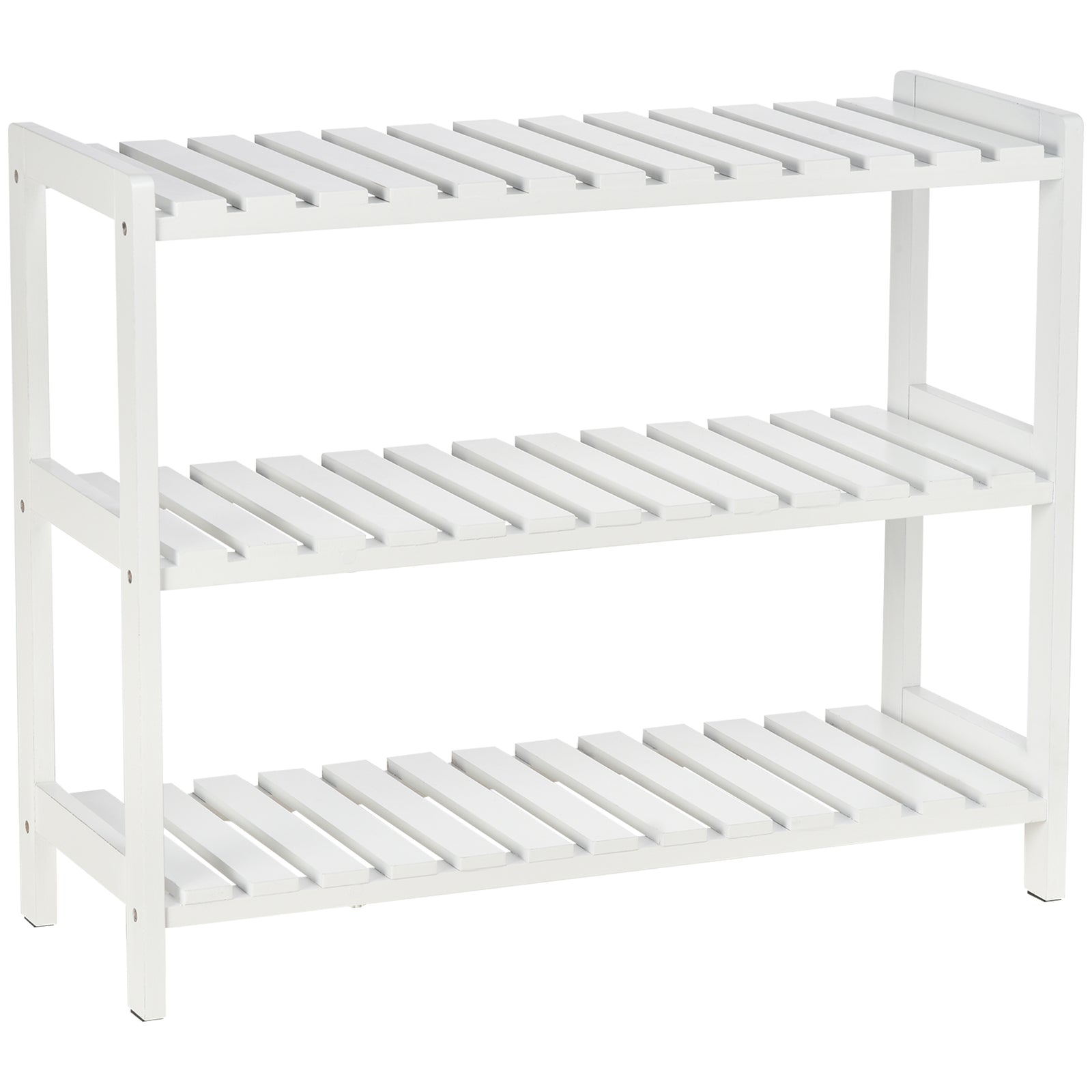 3-tier Shoe Rack Wood Frame Slatted Shelves Hygienic Storage | One Size | White