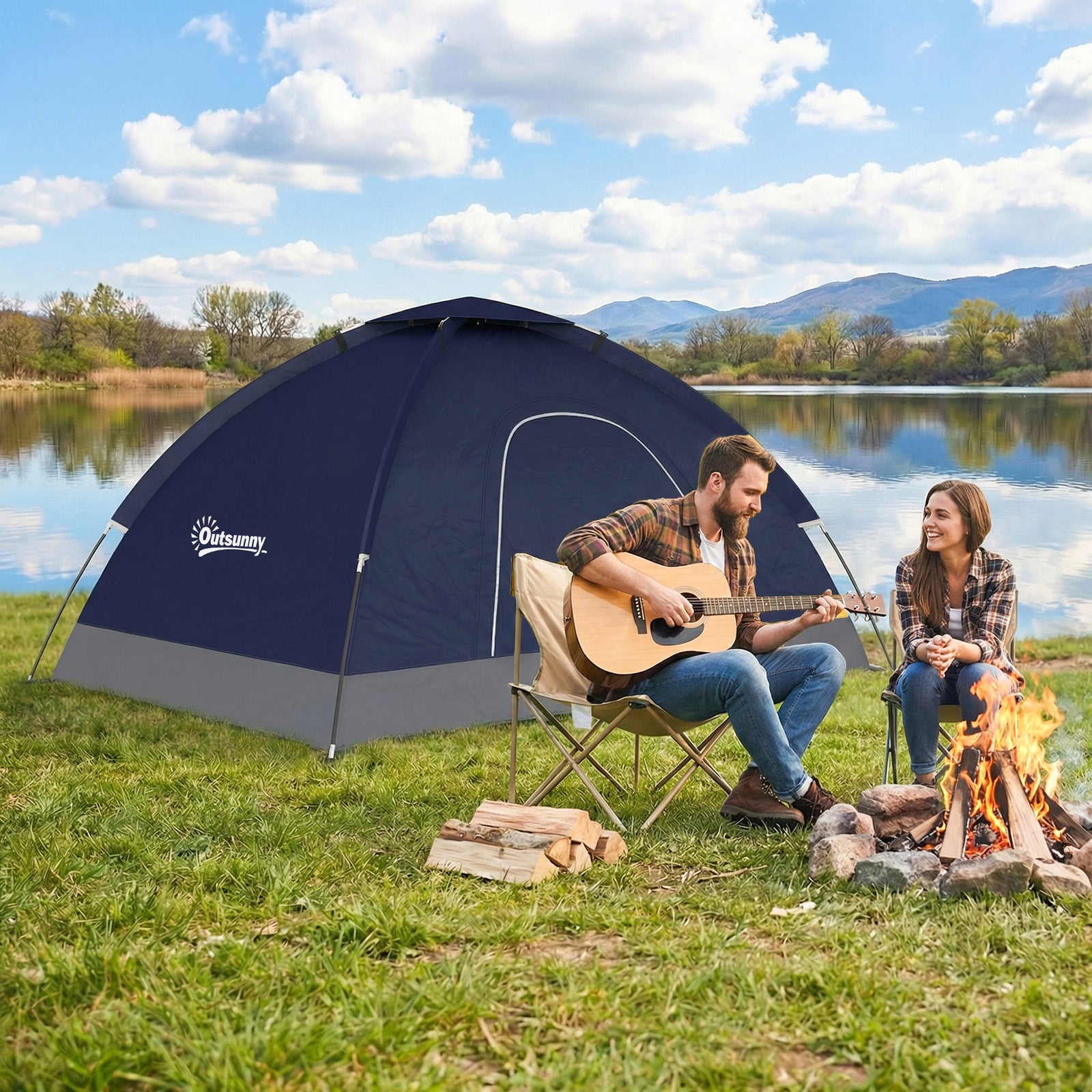 2 Person Camping Tent, Dome Tent With Storage Pocket | Blue