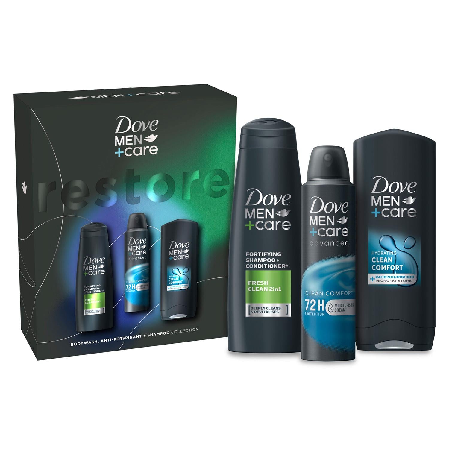 Men+care Restore Bodywash, Antiperspirant & Shampoo Gift Set For Him