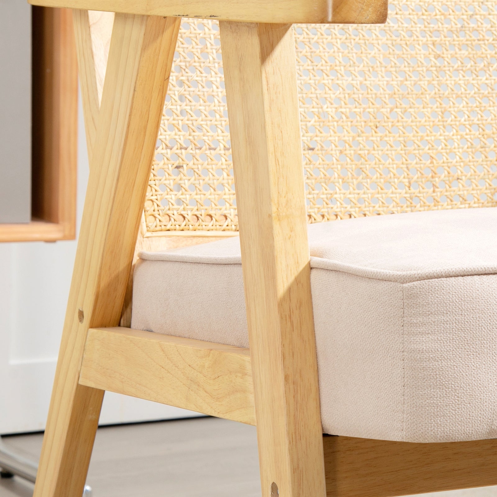 Rattan Armchair With Wood Frame Seat Cushion Bedroom