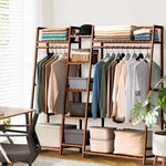 Trapezoid Bamboo Garment Rack With Tiered Storage Shelves | Brown