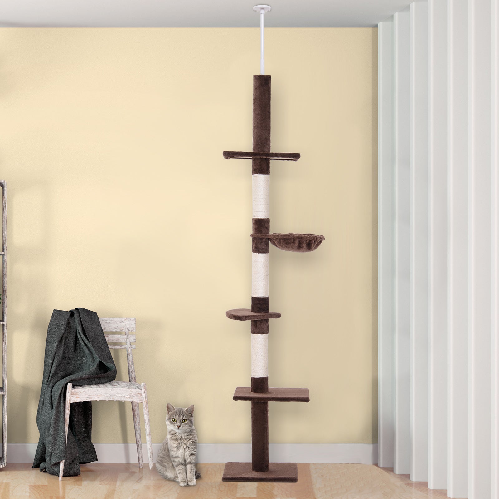 Floor To Ceiling Cat Tree For Indoor Cats 5-tier Kitty Tower | Brown
