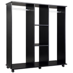 Mobile Double Open Wardrobe W/ Clothes Hanging Rail Colthing | One Size | Black