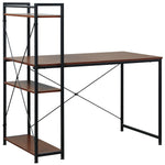 Computer Desk Laptop Table W/4-tier Bookshelf Metal Frame | Brown