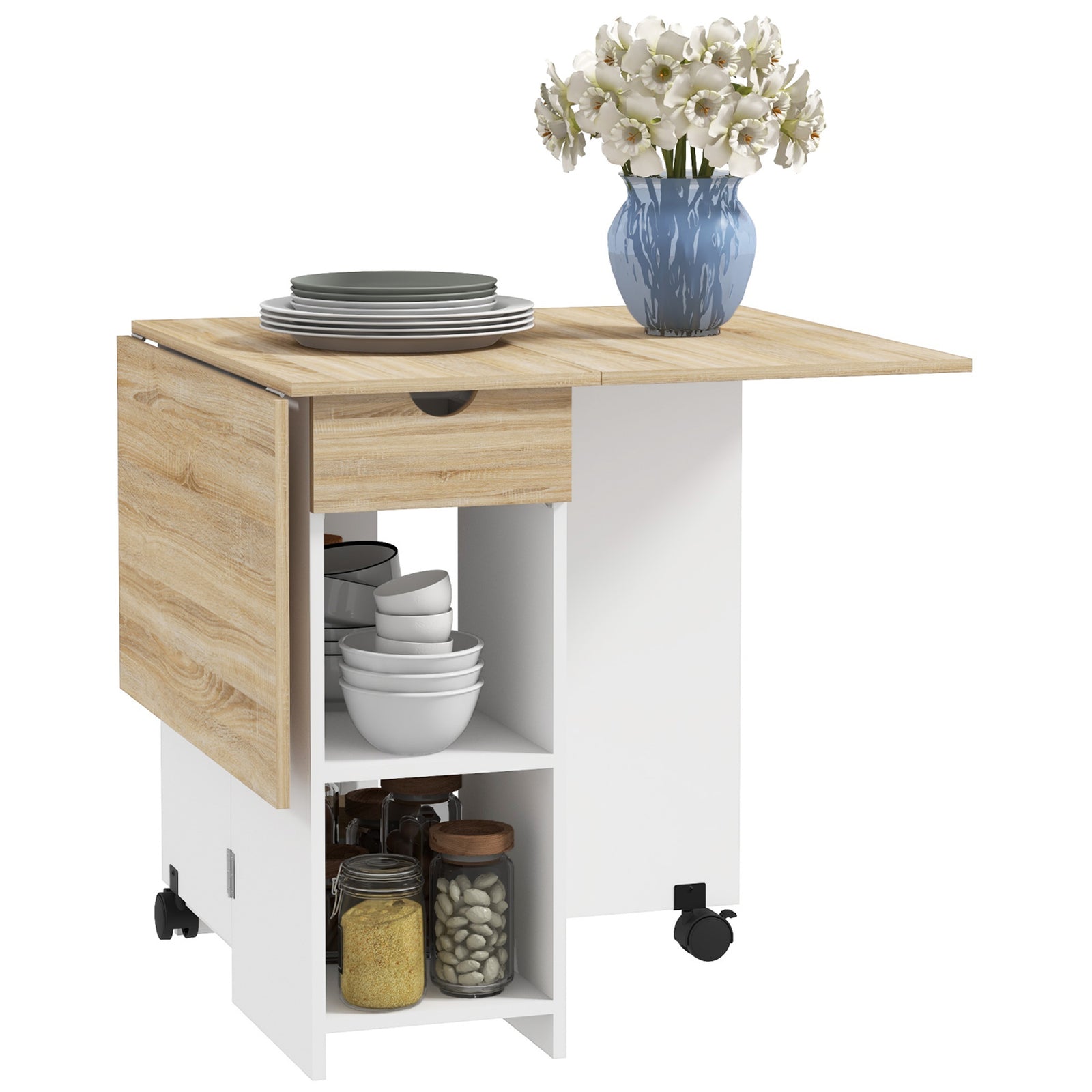 Foldable Dining Table, Drop Leaf Table With Storage | One Size | Oak