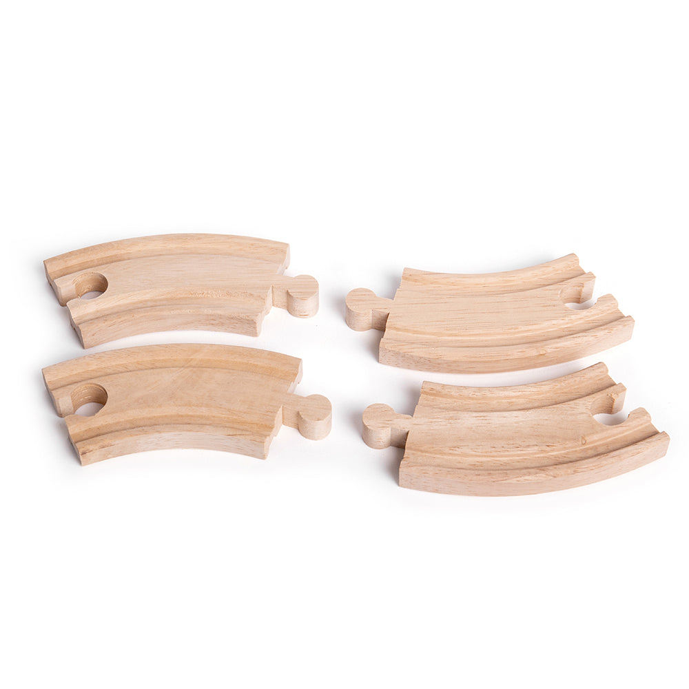4 Short Curve Track Pieces for Wooden Train Sets
