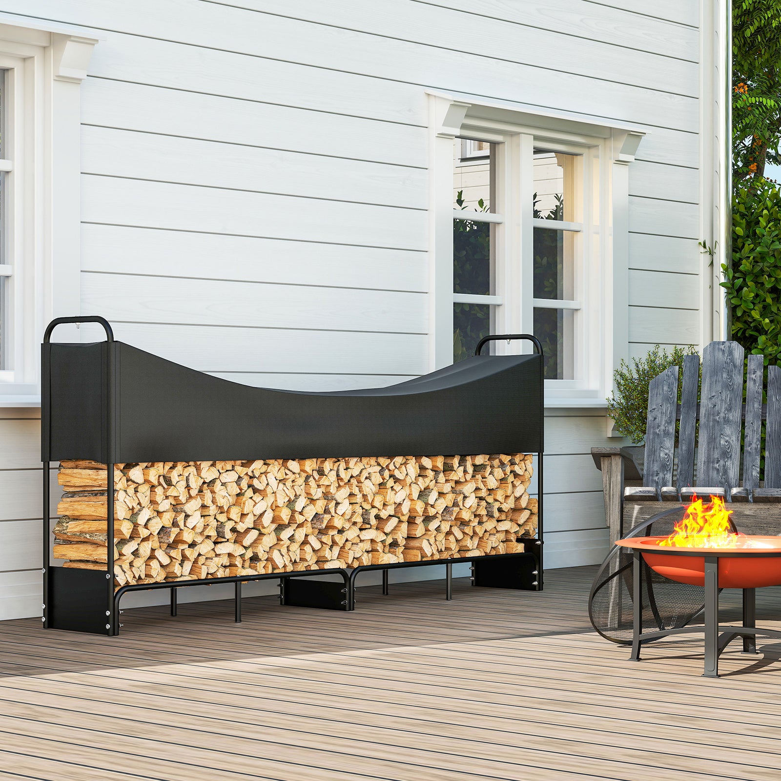 Outsunny 8.5ft Firewood Rack, Log Storage Holder With Cover