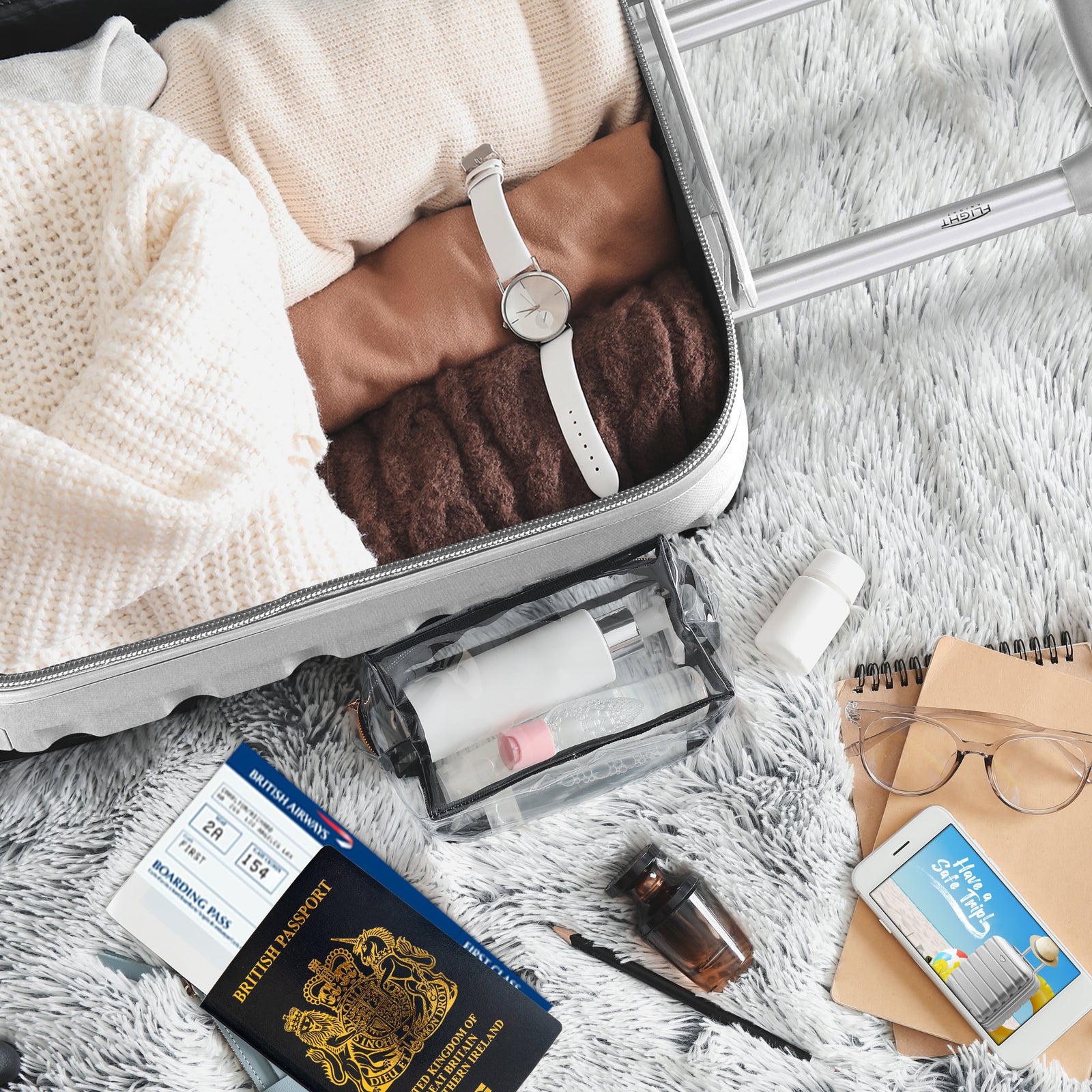 45x36x20cm Lightweight Underseat Cabin Carry On Suitcase - 100+ Airline Approved - Hard Shell Luggage - 4 Wheels | 45 x 36 x 20cm | Silver