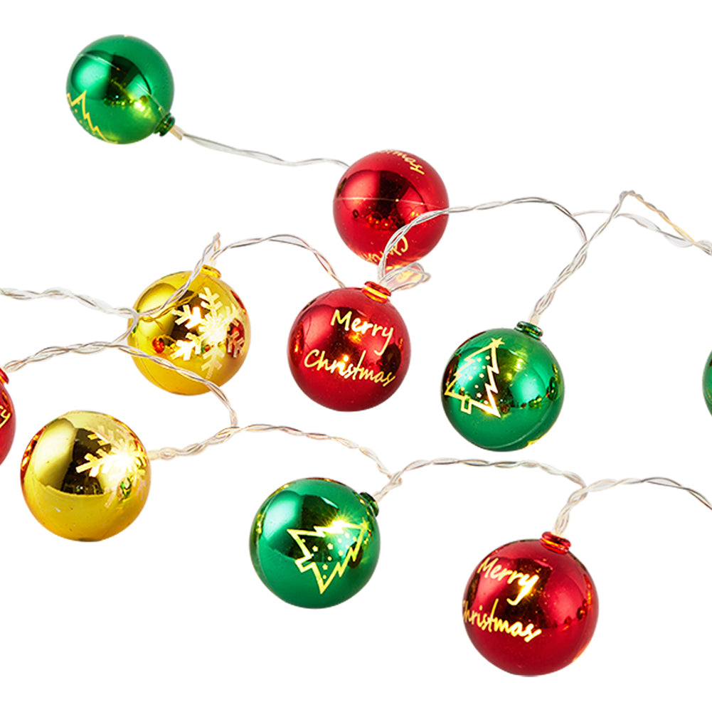 Multicoloured Christmas Ball Ornament String Lights Battery Powered
