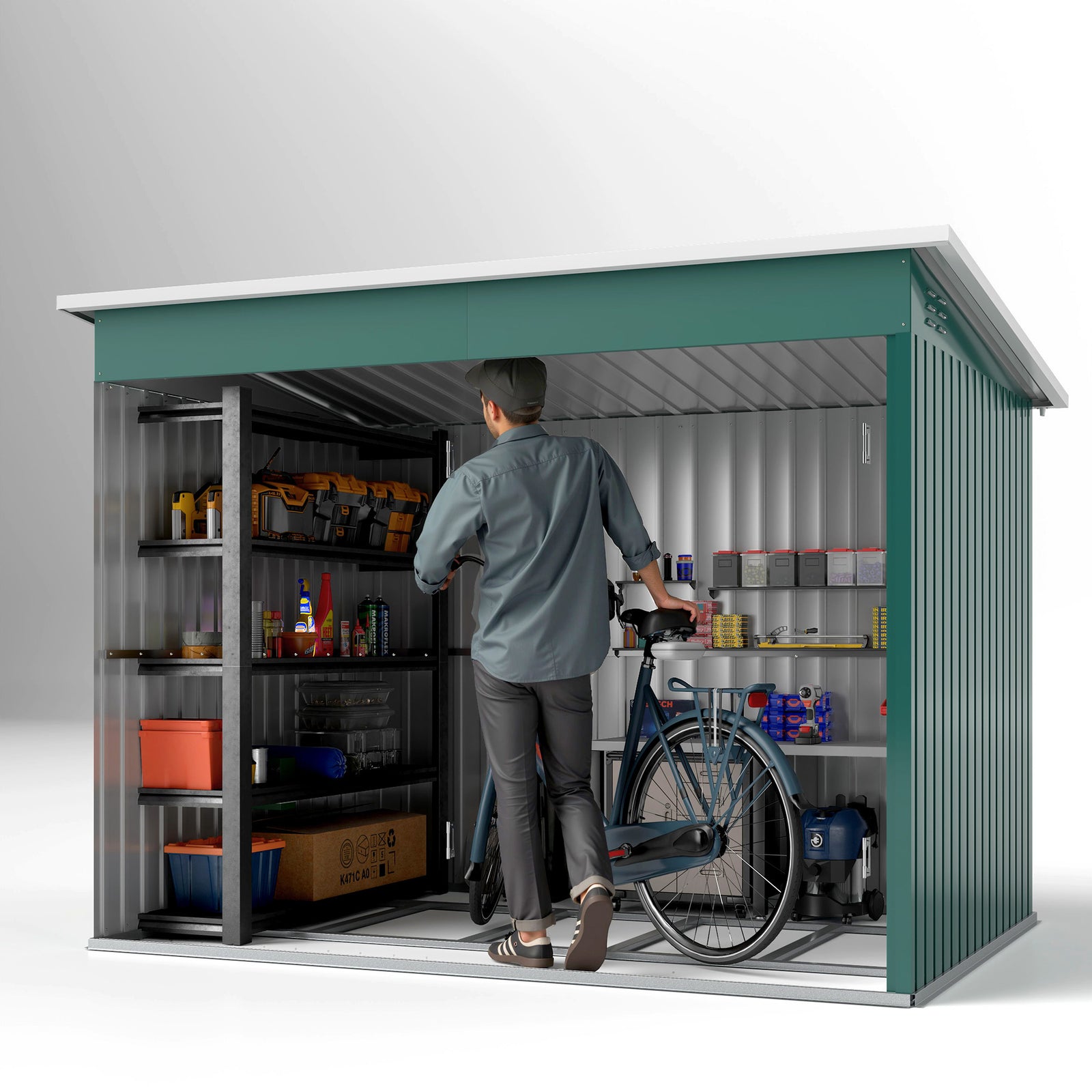 8.5 X 6ft Galvanised Steel Garden Shed With Foundation Kit | Green