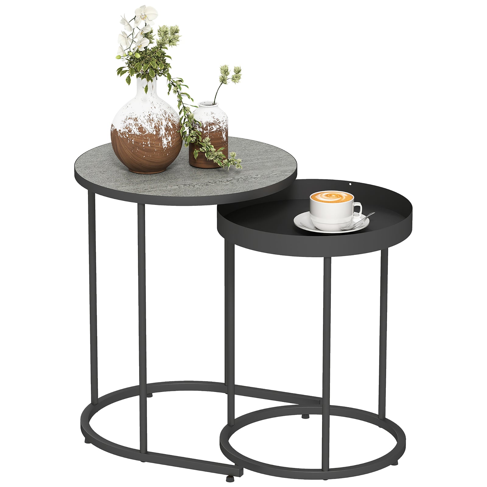 Nesting Side Table Set Of 2, Industrial Round Nest Of Tables | Grey