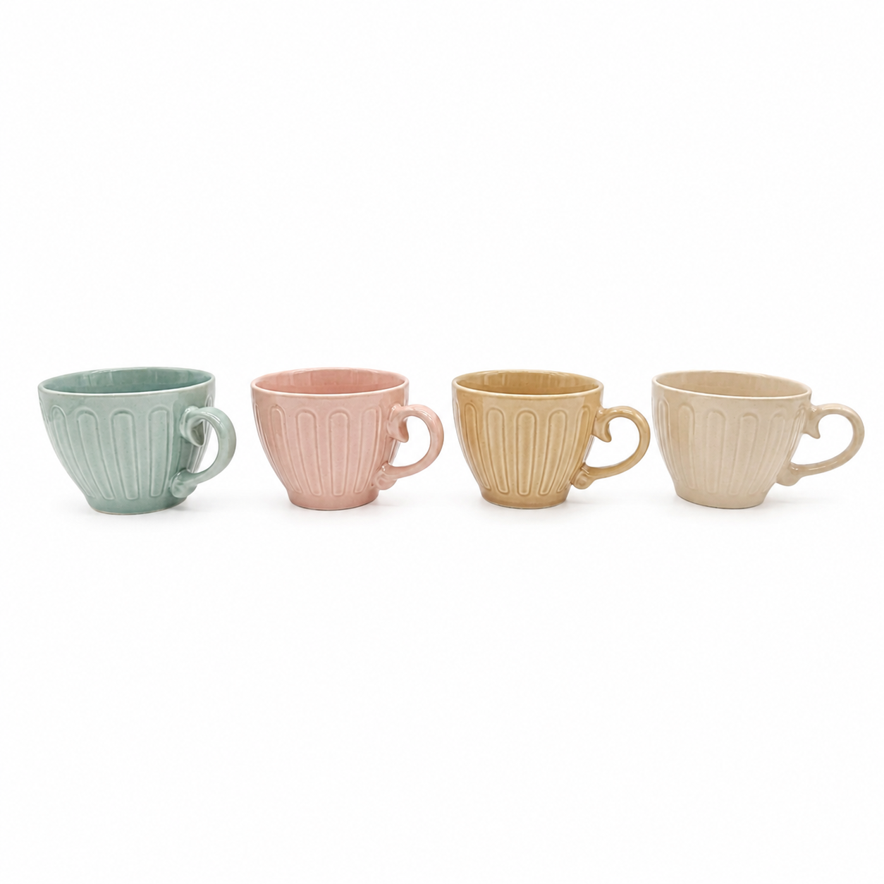 Ceramic Coffee Mugs 4pc Set 15oz Large Tea Cups Assorted Colours Scrolled Handle