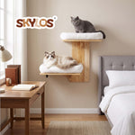 Cat Wall Shelves 2 Platform Steps Rubber Wood For Cat Climbing,white