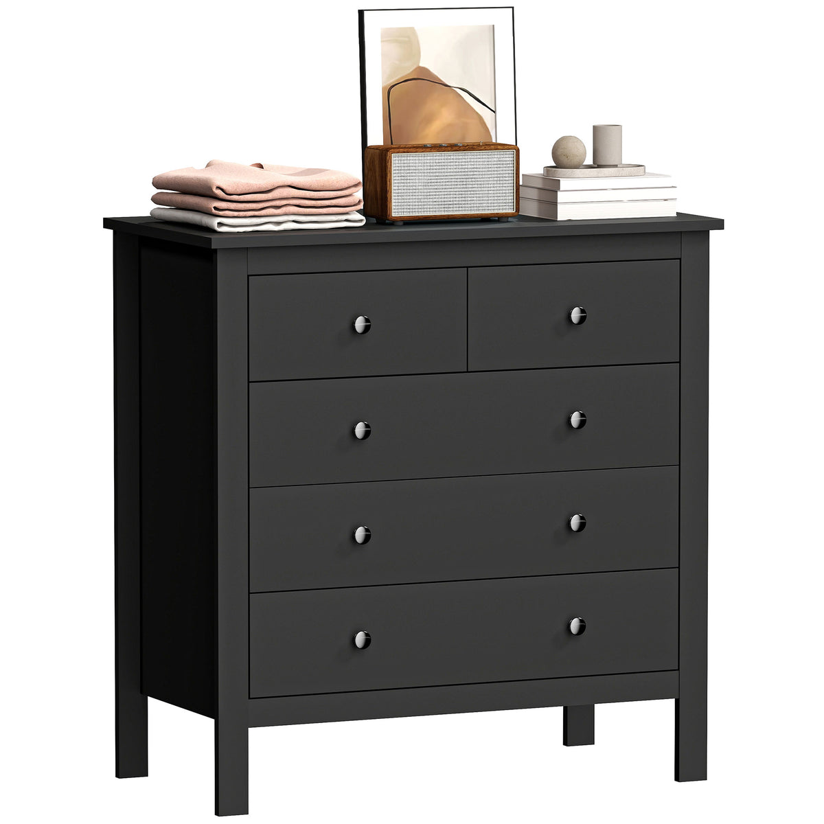 HOMCOM Modern Chest Of Drawers, 5 Drawer Unit Storage Chest For Bedroom, Black
